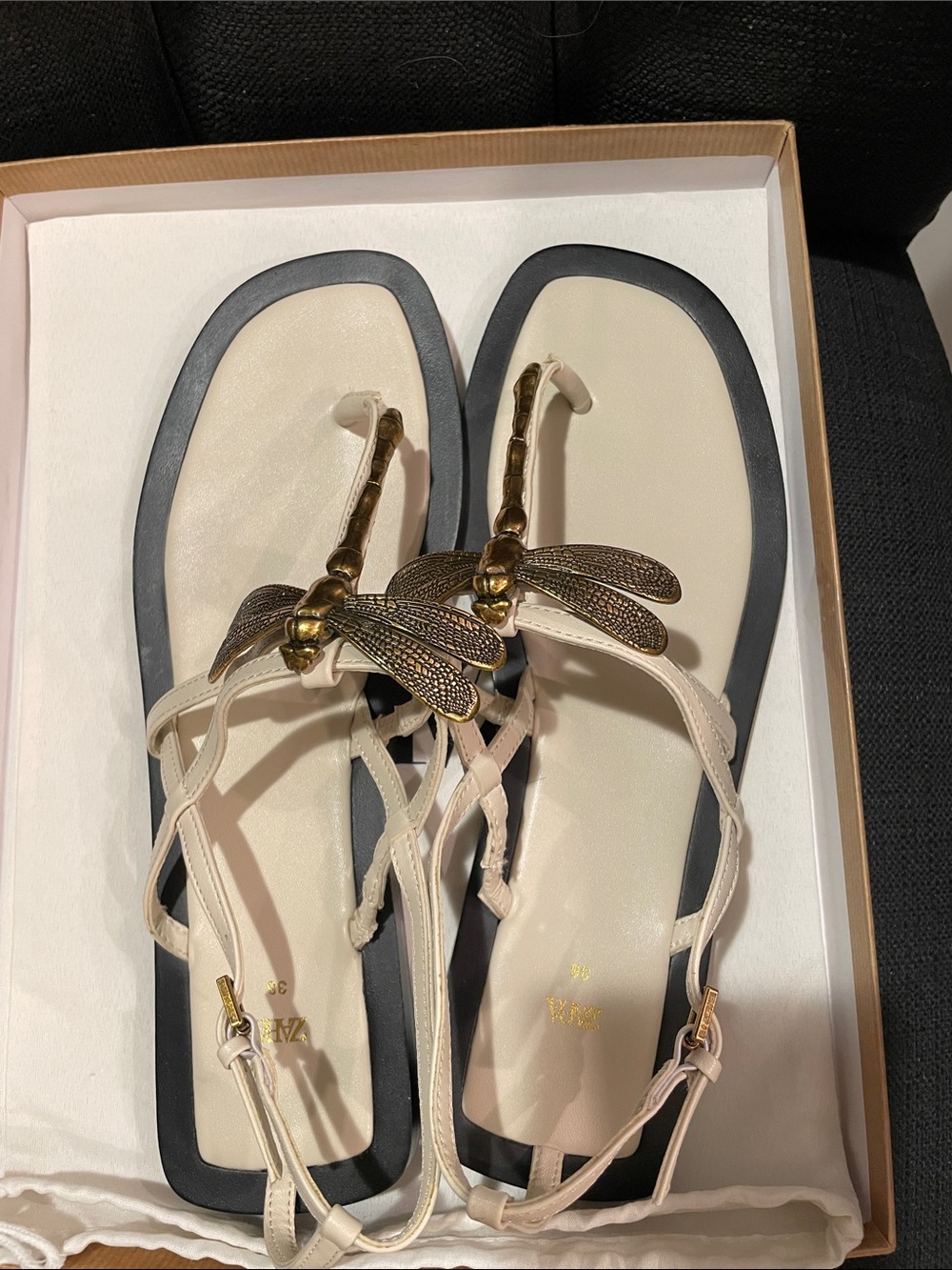 Zara Women’s Cream Dragonfly Accent Strappy Sandals